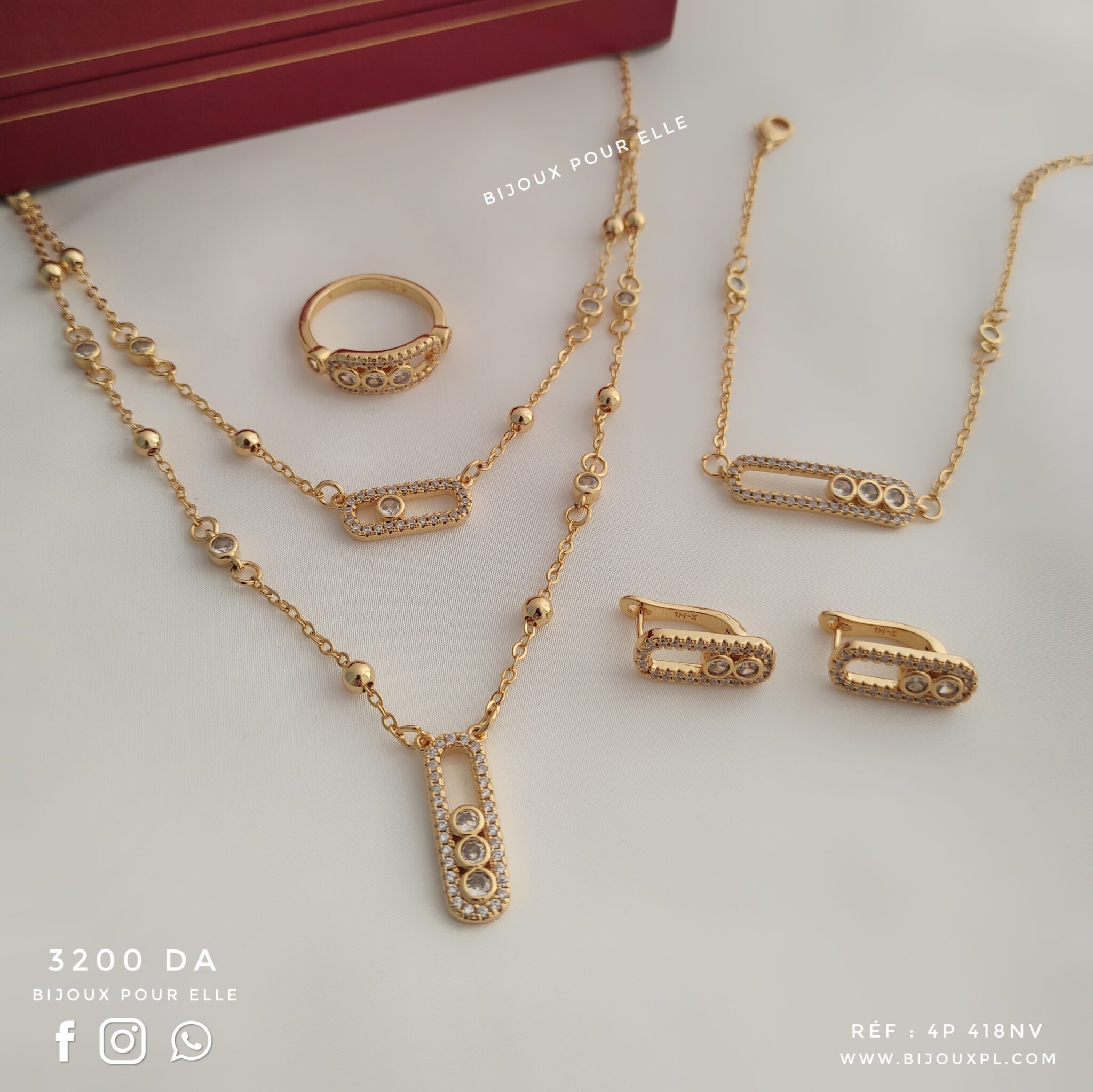 Parure De Bijoux Bracelet Et Bague En Zircone Cubique - Ensemble élégant Pour Femme, Cadeau Anniversaire, Saint-Valentin